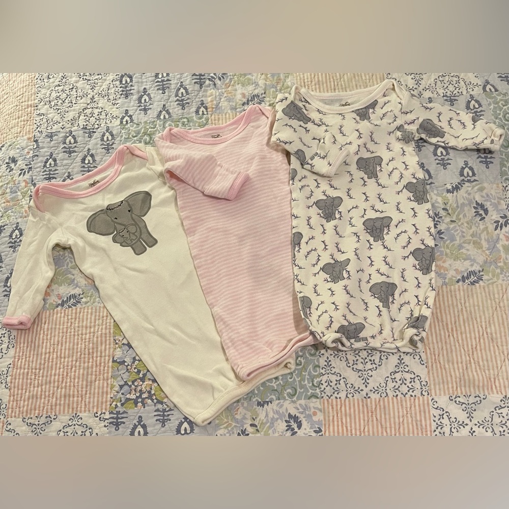 3 preemie-Newborn organic cotton gowns for baby girl